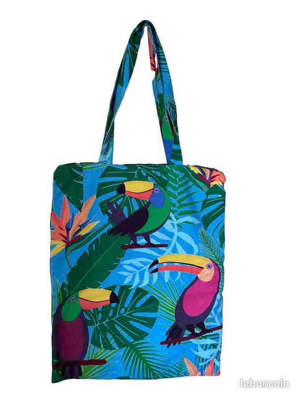 SAC CABAS tote bag en toile de coton imprimé digital motif Toucan (image 1)