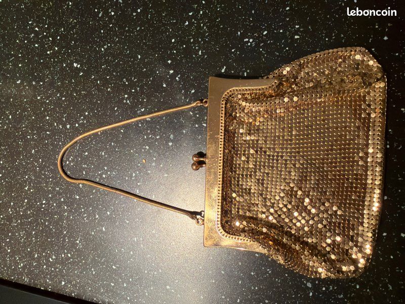 Petit Sac De Soirée Vintage En Métal – Début XXe Siècle – 12x13 Cm – Chaîne Oxydée