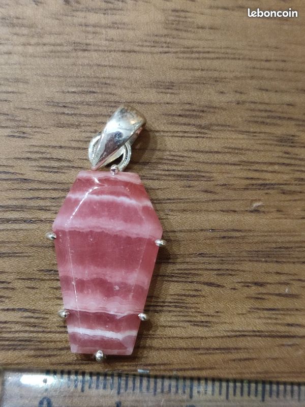 Rhodochrosite rose Du Pérou et argent pendentif (image 3)