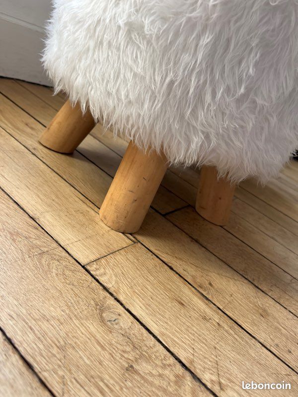 Tabourets x2 poilus cosy blanc et bois (image 7)