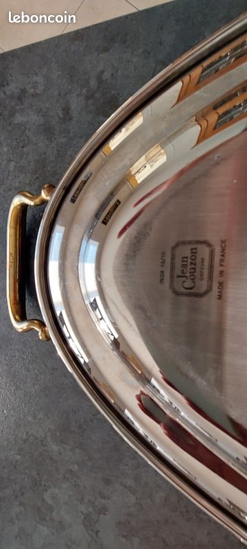 Plat De Présentation Ovale Inox Vintage - Années 70 - 40 X 27,5 Cm - Occasion