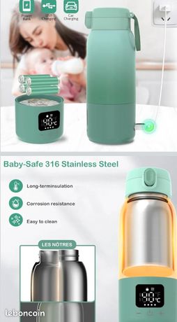 GROWNSY Chauffe Biberon Nomade Sans Fil 600 Ml - Pour Eau, Lait Maternel Et Formule - Chauffe Rapide Portable - Contrôle Précis De La Température - Batterie 10000 MAh Avec Charge