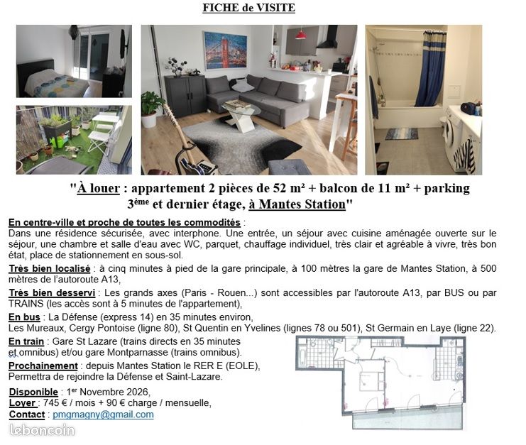 Appartement 2 pièces 52 m² · à Mantes-la-Jolie · 52 m² · 835 €/mois