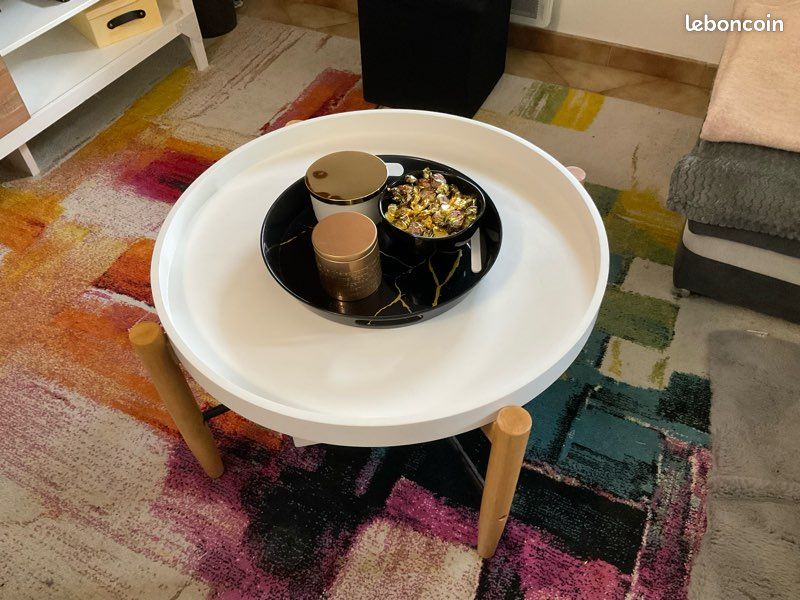 Table, ronde de Salon, naturel, plateau blanc (image 9)