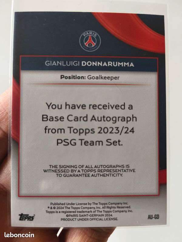 2023-24 TOPPS FINEST Gianluigi Donnarumma réfracteur voiture #A-GD PSG