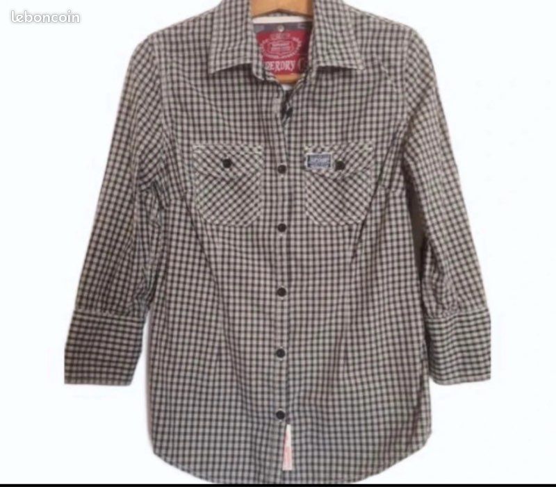 Chemise chemisier à carreaux écossais noir et gris taille S femme