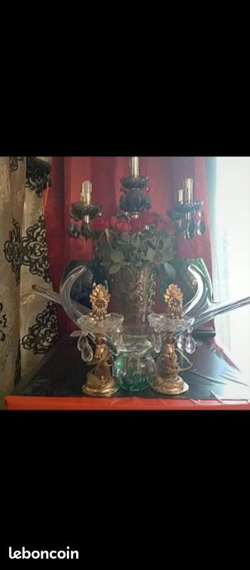 Paire de lampes de table femmes dorées laiton portant coupelles verres transparent luminaire lumière lustre vintage (image 6)