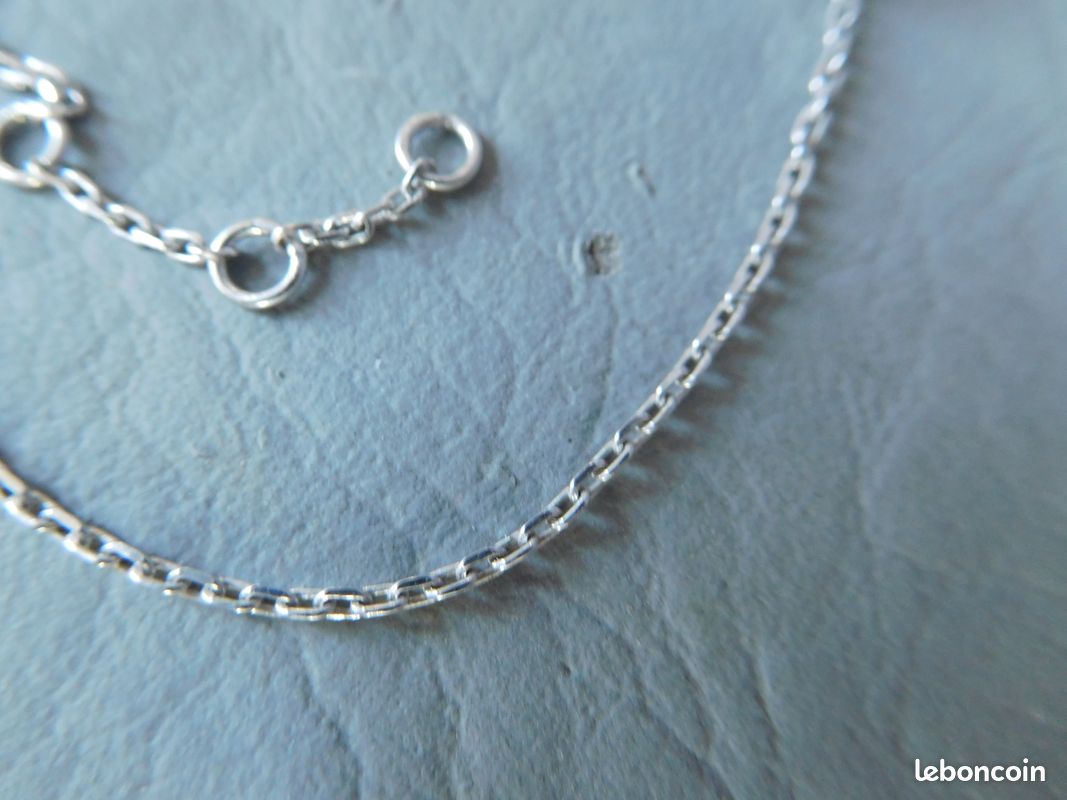 Bracelet gourmette chaine forçat verre cristal blanc facette gris argent massif femme jeune fille (image 4)