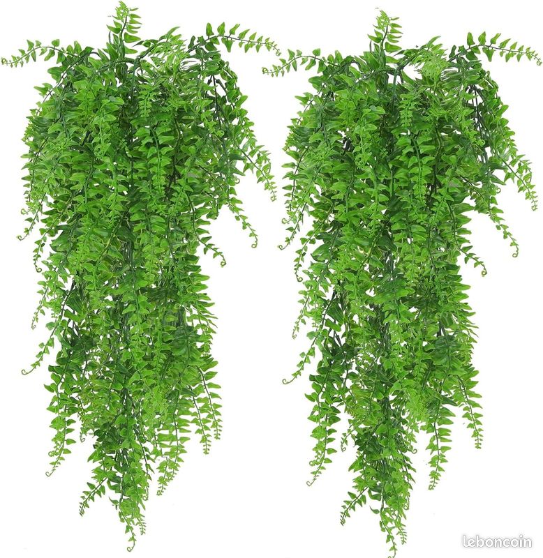 Plantes Artificielles Suspendues - 2 Fougères Boston 83 Cm, Tiges Réglables, Parfait Intérieur/extérieur, Décoration Murale