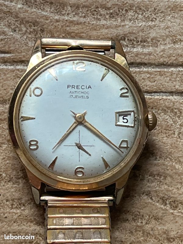 Montre Mécanique Vintage Précia - Mouvement FEMGA 500 - Années 1940 - Fonctionne - Cadran Blanc Argenté