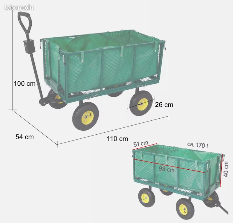 Chariot de Transport – 550kg - Chariot de Jardin - Chariot à Outils - Neuf - Livraison gratuite (image 3)