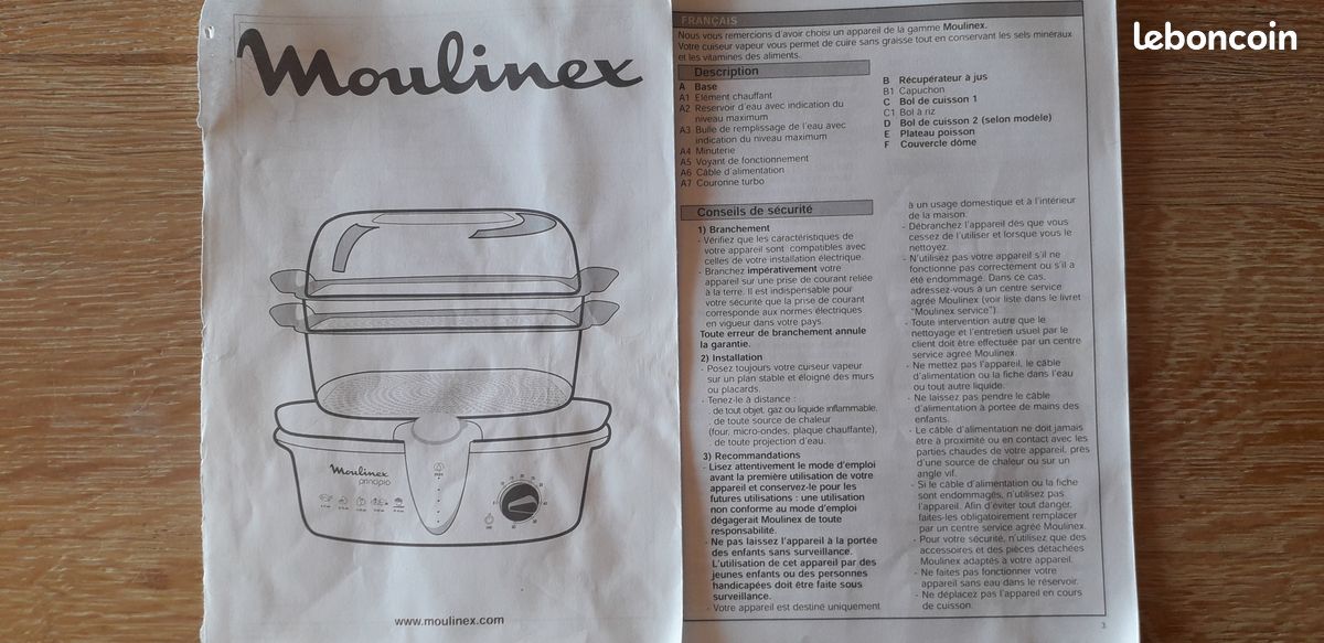 Cuiseur Vapeur Moulinex Principio Blanc, 1500W, Neuf Sans Emballage