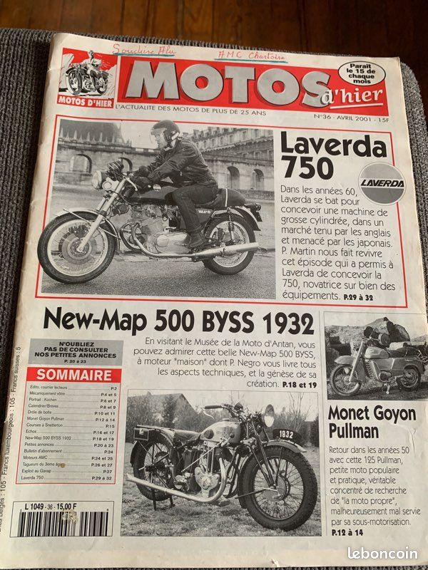 Magazine Motos d’Hier n°36 Avril 2001 – Laverda 750 / New-Map 500 BYSS 1932 (image 1)
