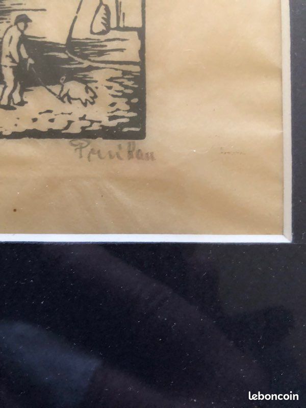 Alsace. Tableau gravure sur bois ou linogravure sur papier Japon. Signé Perridan (image 6)