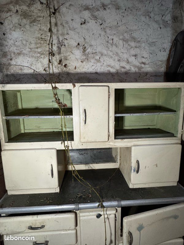 Buffet de cuisine ancien en métal – années 40 – décor marin vintage (image 2)