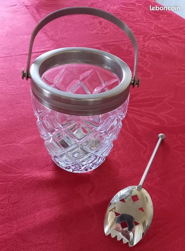 Pot à Glaçons En Cristal Avec Sa Cuillère - Set Bar Vintage 60s/70s - Chic