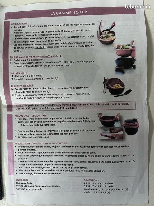 924⚜️ TUPPERWARE LA Gamme Iso Tup 3.4 L Avec La Passoire 2.25 L Couleur Violet EUR 30,00 - FR