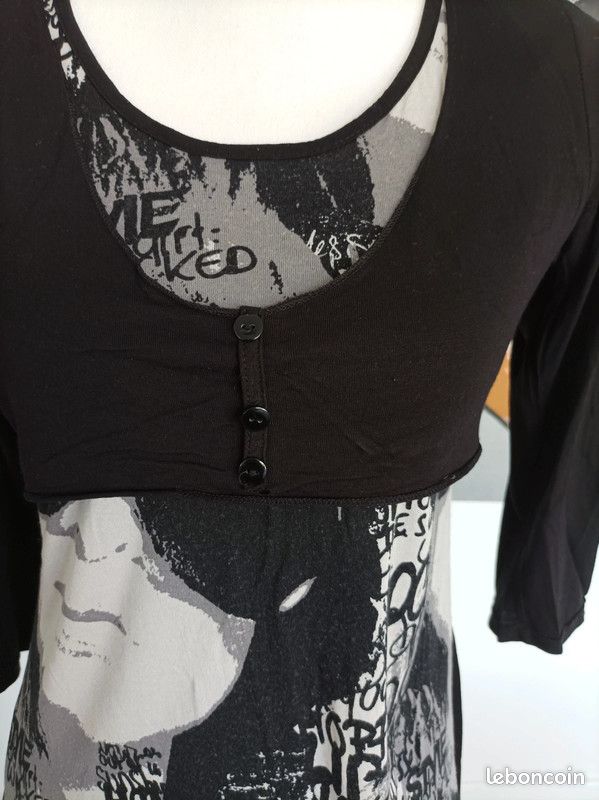 9 - Tee-shirt léger manches longues noir et gris (image 4)