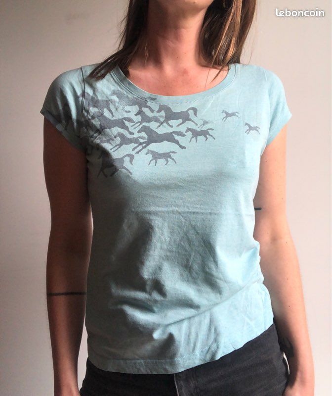 T-shirt envolée de chevaux turquoise T38 (image 14)