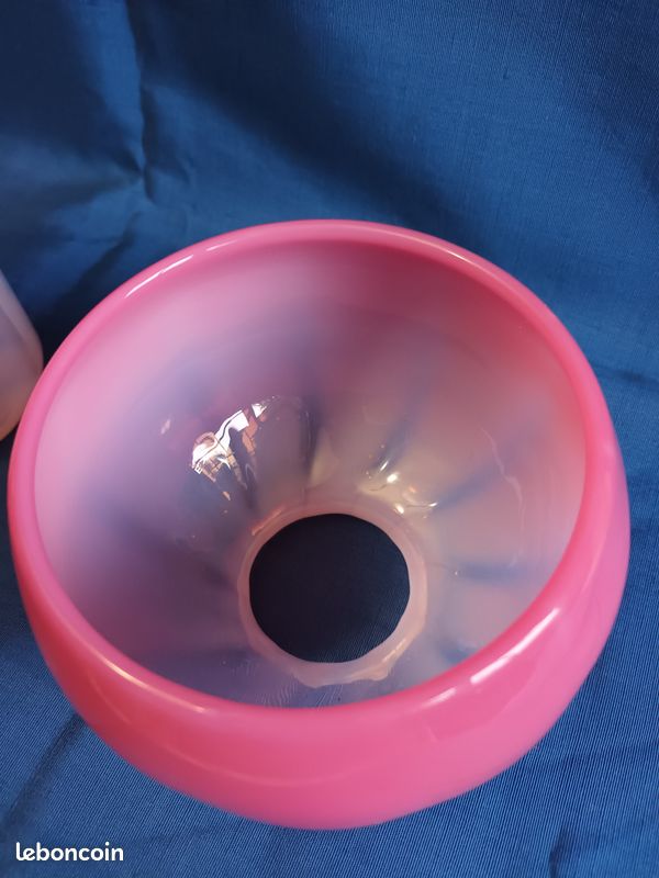 Rare ensemble lampe à pétrole et son globe en opaline rose – verre soufflé, côtes vénitiennes – XIXème (image 7)