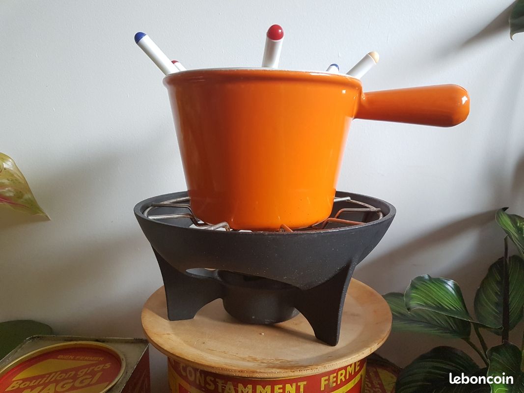 Petite Cocotte à Fondue En Fonte émaillée Orange – Vintage France