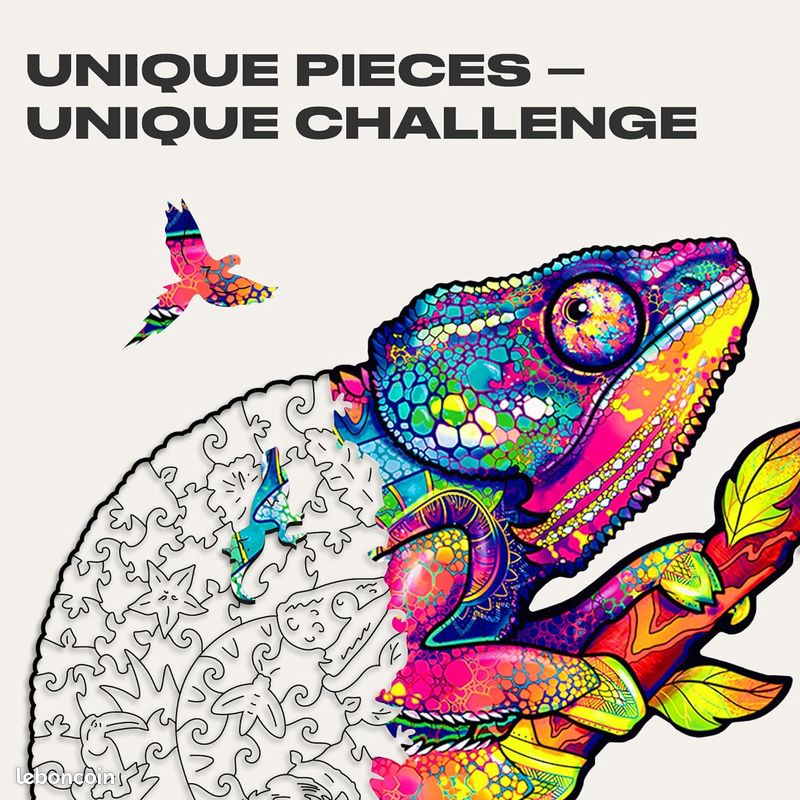 UNIDRAGON Original Puzzle en Bois — Caméléon Iridescent, 202 Teile, Moyenne 10.2 x 13 Pouces (26 x 33 cm) Bel Emballage Cadeau, Forme Unique Meilleur Cadeau pour Adultes et Enfants (image 8)