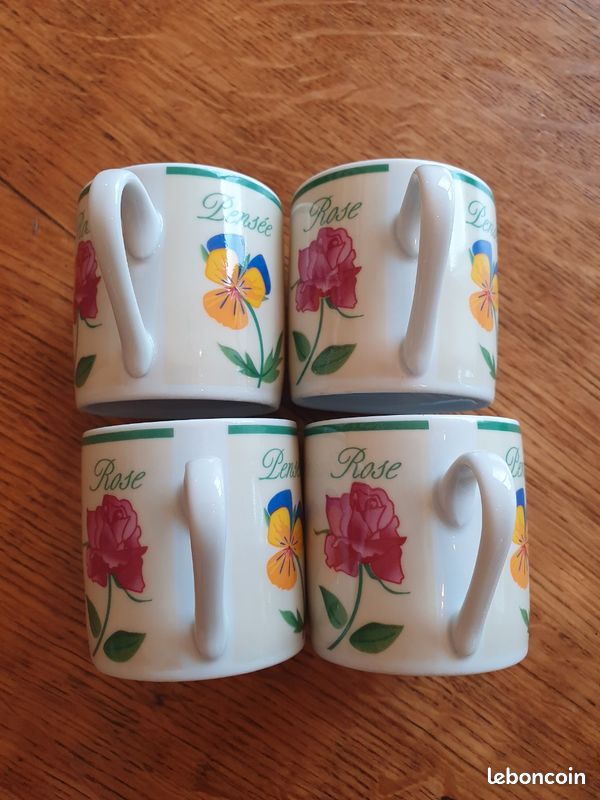 Lot De 4 Grandes Tasses à Café En Porcelaine Avec Anse Pour