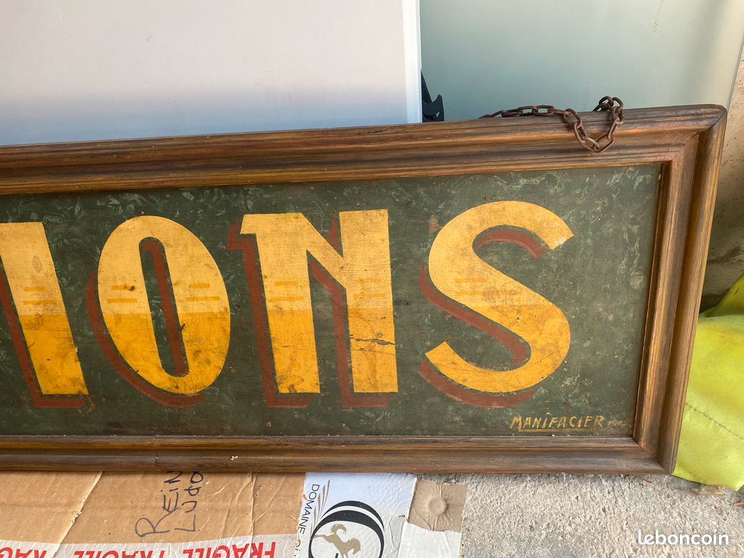 Rare Ancienne Enseigne Magasin Bois Peint Confections Signé MANIFACIER (image 3)