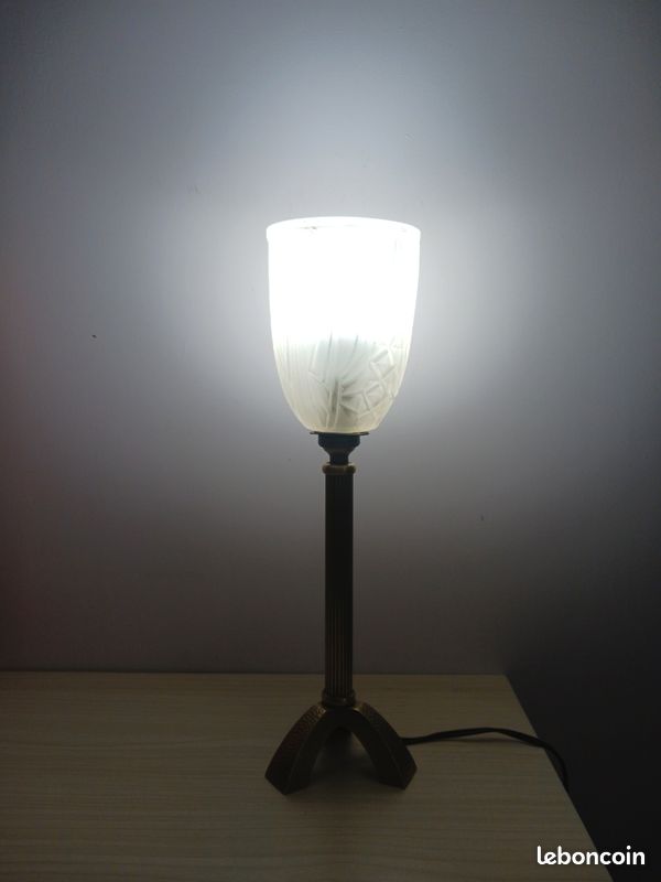 Lampe ArtDeco en laiton/abat-jour en pâte de verre (image 4)
