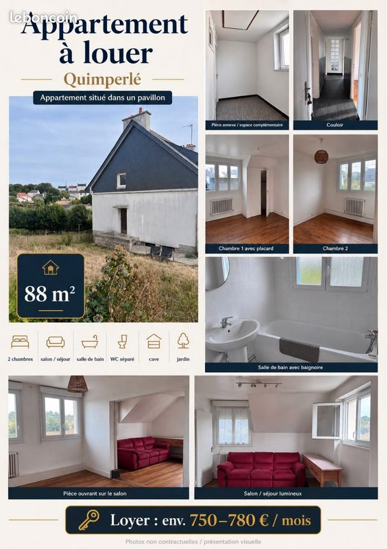 Appartement 3 pièces 88 m² · à Quimperlé · 88 m² · 750 €