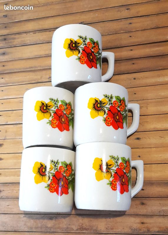 Tasses vintage fleurs orange (image 4)