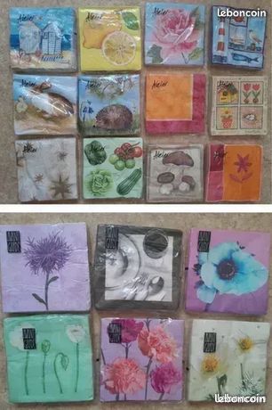 Lot de 4 serviettes en papier découpage collage 33 cm VELO BORD DE MER M 203 - Papiers créatifs
