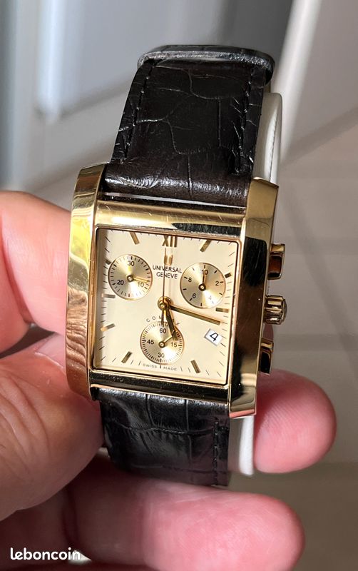 Montre Vintage Genève - Boîtier Or 43mm, Cadran Noir Chiffres Romains - Méca Quartz, Pile Neuve - Unisexe