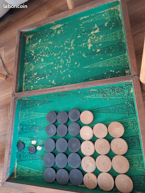 Coffret jeu ancien 19e siècle dames et backgammon - Collection