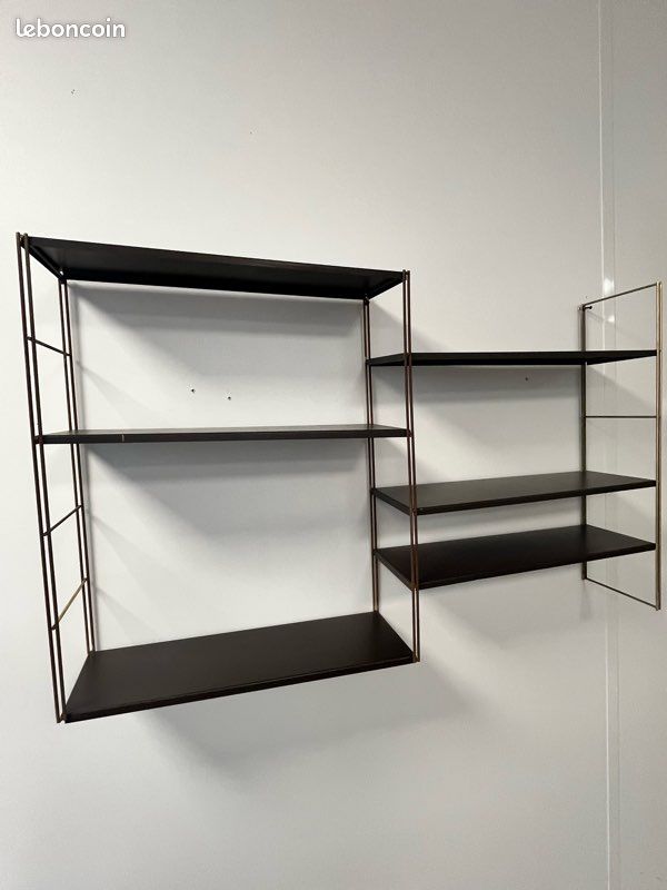 Double étagère scandinave murale String Vintage - métal doré et marron chocolat (image 7)