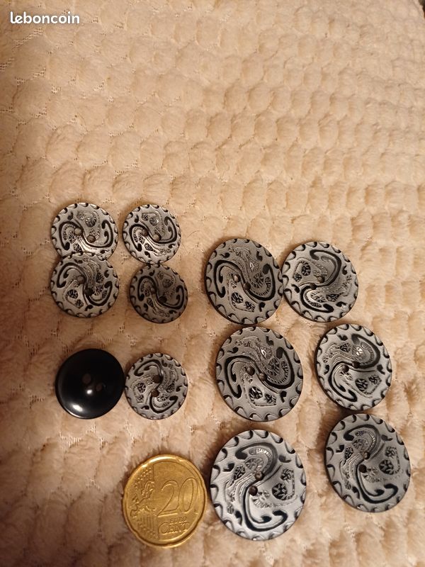 Lot De 12 Boutons De Couture Métalliques Gris - 12mm - Vintage, Ancien Stock - Pour Customisation