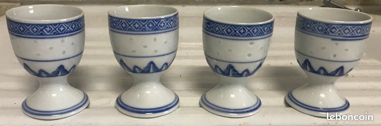 4 Coquetiers En Porcelaine Bleue - 5x4,5 Cm - Surface Lisse - Lavables Lave-Vaisselle - Petit Déjeuner