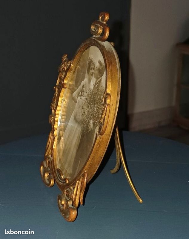 Art nouveau ancien cadre photo ciselé de feuillages en bronze massif début XXe Antiquité (image 9)