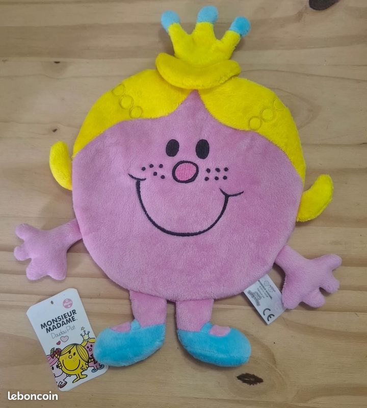 Doudou plat rose jaune bleu Monsieur Madame Madame Princesse BabyToLove (image 1)