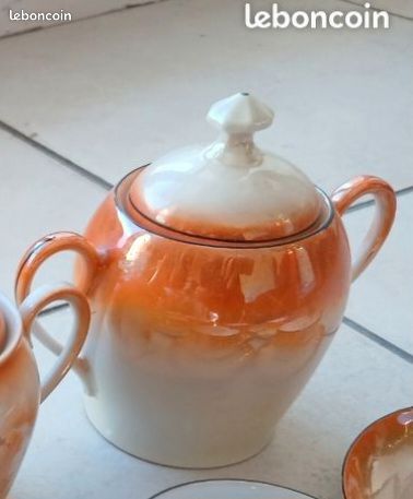 Service complet à café - thé porcelaine fine orange blanc (image 4)