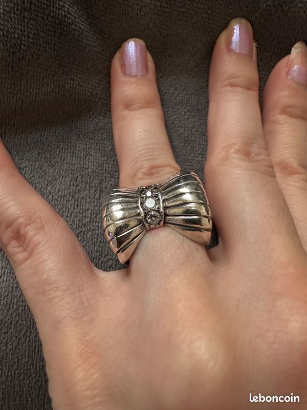 Bague Tank noeud vintage an argent 925 avec pierres blanches