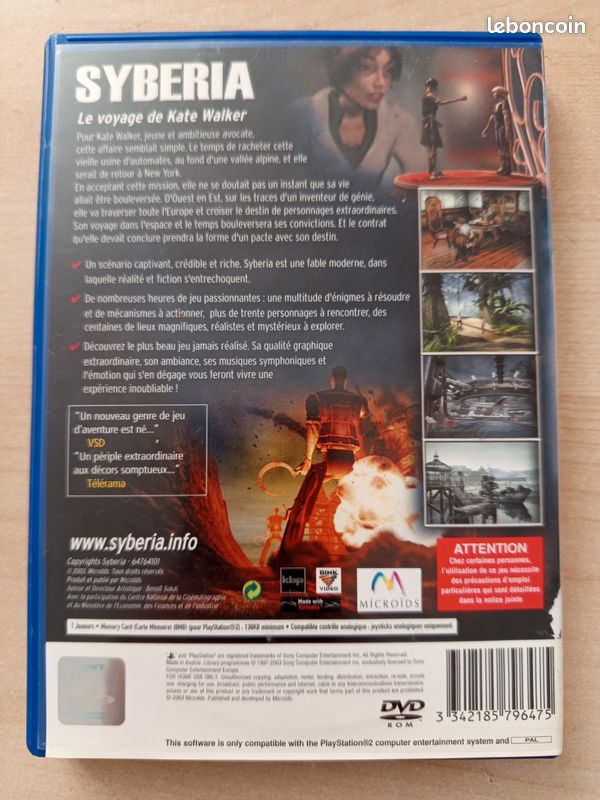 Syberia II B.Sokal sony PS2 PLAYSTATION 2 Pal - - Original Full
