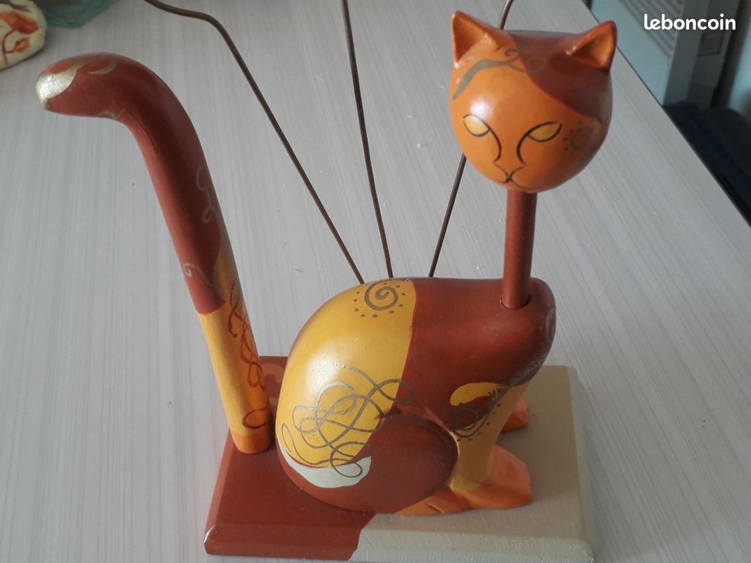 Chat bois peint - porte photos - porte mémo - création artisanale (image 1)