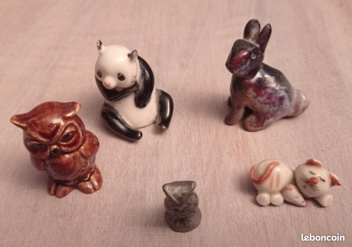 4 miniatures différents animaux céramique potier porcelaine dont 1 chouette étain 25) neuves idéal c (image 1)