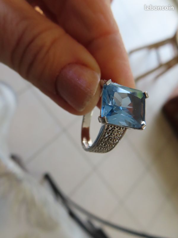 Bague Argent 925 Topaze Bleue - Taille 56, Sertie Clos, Occasion Très Bon état, Parfaite Pour Cadeau