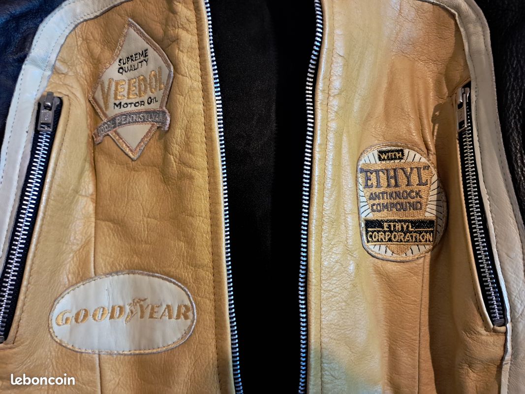 Redskins Femme Indy 500 moto bikers cuir de vachette taille XL couleur noir et moutarde vintage (image 3)