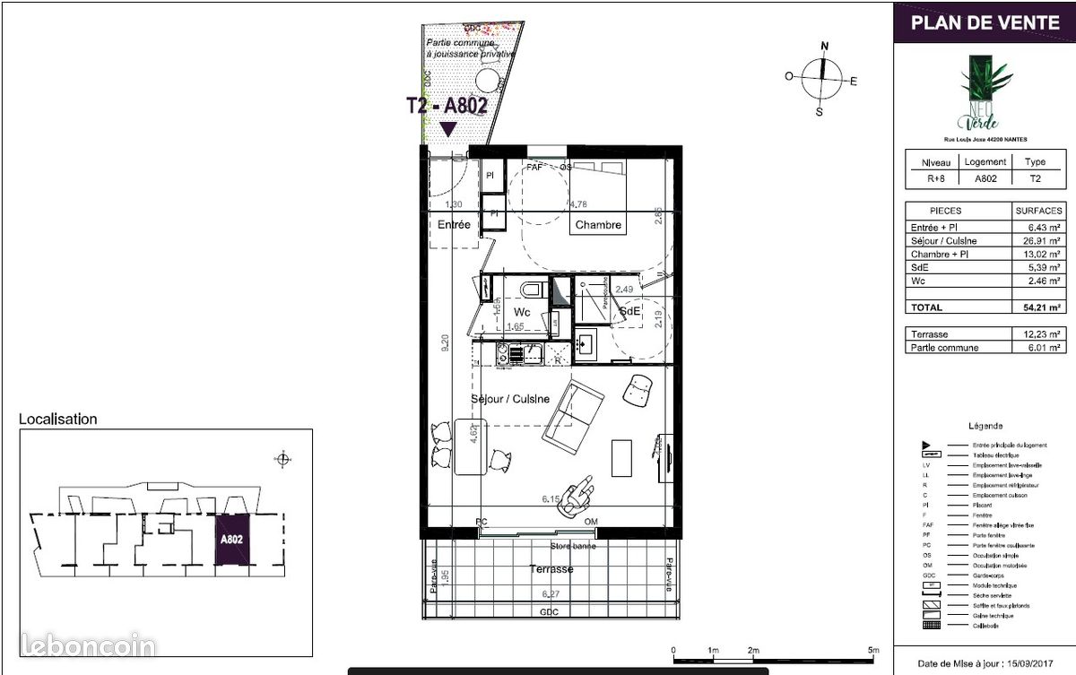 Appartement 2 pièces 54 m² · à Nantes · 54 m² · 805 €
