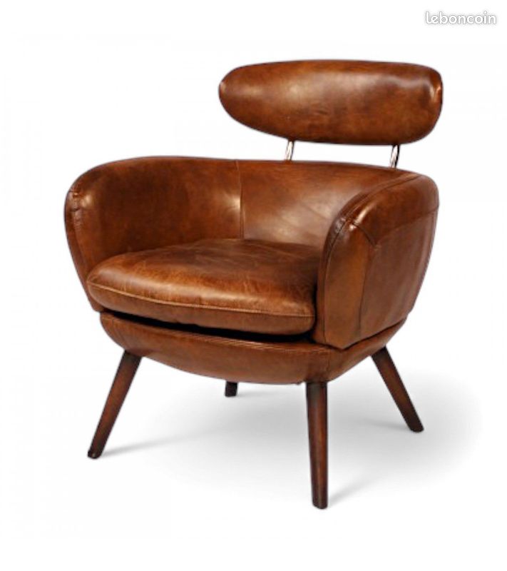 Fauteuil cuir pleine fleur vintage années 60 – Janis (image 2)