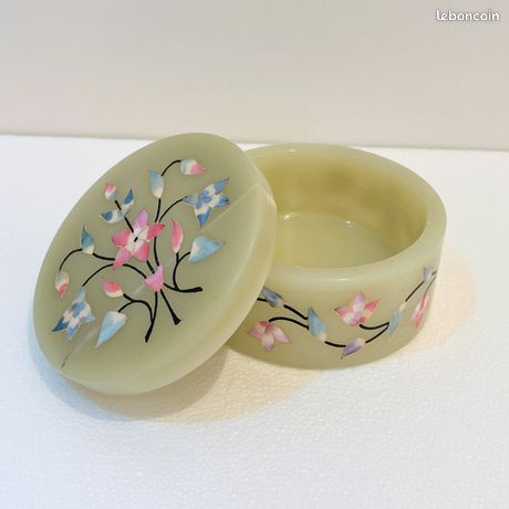 Boîte à Bijoux Vintage En Onyx Vert - Coffret Ancien, Occasion Très Bon État (TBE)