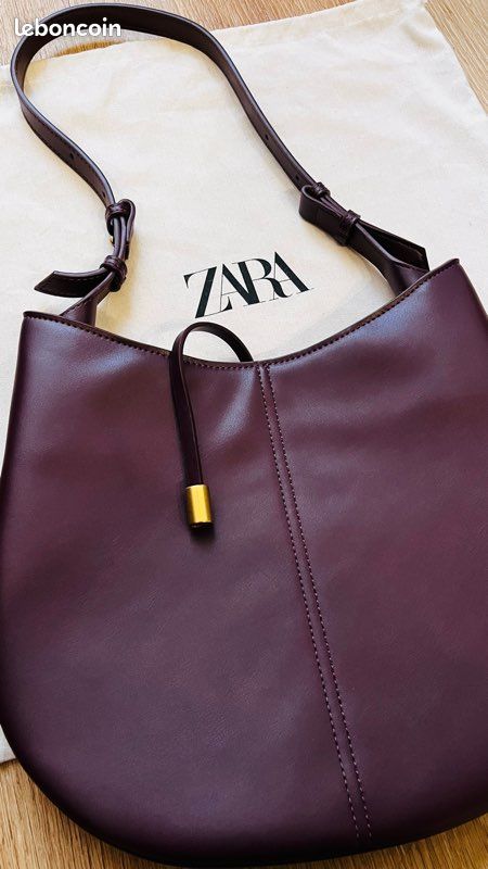 Sac à Main ZARA Cuir Tanné Vintage - Modèle 2 En 1 Avec Fermeture Zip, Couleur Marron, Neuf